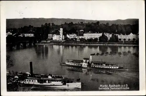 Ak Aschach an der Donau Oberösterreich, Blick auf den Ort, Salondampfer