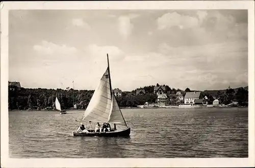 Ak Staré Splavy Thammühl Doksy Hirschberg am See Region Reichenberg, Blick auf den Ort, Segelboot