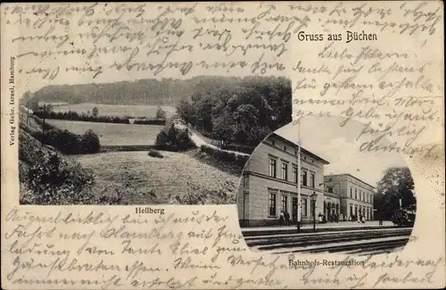 Ak Büchen im Herzogtum Lauenburg, Bahnhof mit Restauration, Gleisseite, Hellberg