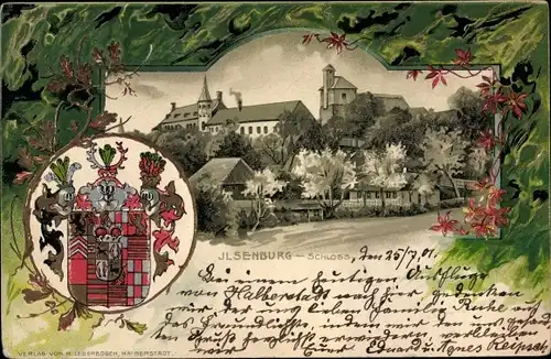 Präge Wappen Passepartout Litho Ilsenburg am Nordharz, Schloss