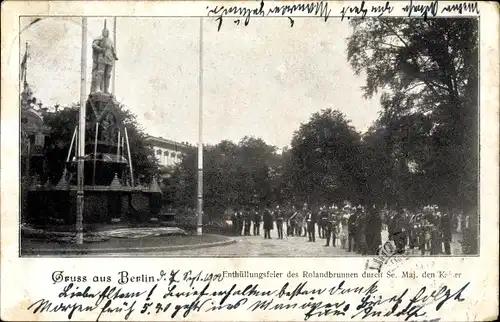 Ak Berlin Tiergarten, Enthüllungsfeier des Rolandbrunnen durch Kaiser Wilhelm II