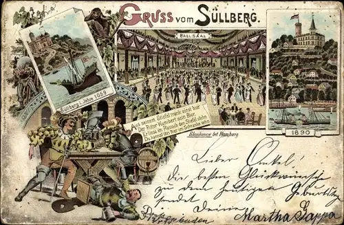 Litho Hamburg Altona Blankenese, Süllberg, Ballsaal, Ansicht von 1890