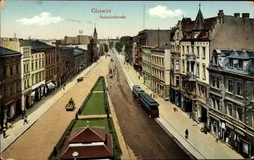 Ak Gliwice Gleiwitz Oberschlesien, Bahnhofstraße