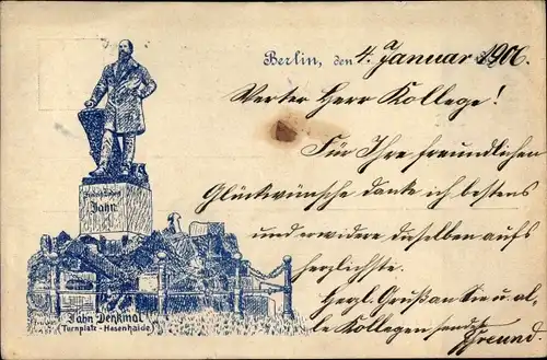 Litho Berlin Kreuzberg Hasenheide, Jahn Denkmal, Turnplatz Hasenhaide