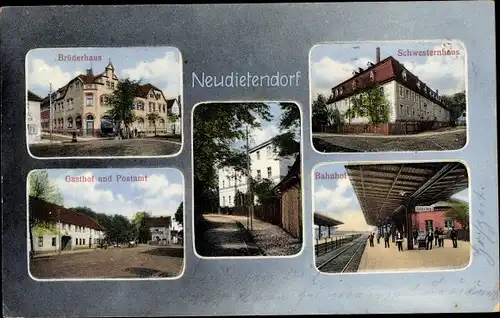 Ak Neudietendorf Nesse Apfelstädt, Bahnhof, Schwesternhaus, Gasthof