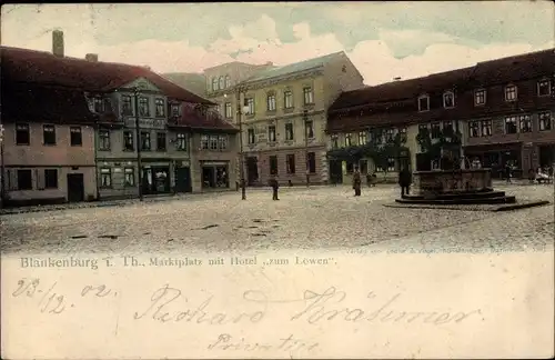 Ak Bad Blankenburg in Thüringen, marktplatz mit Hotel Zum Löwen