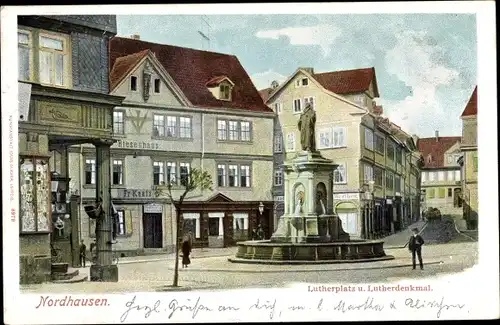 Ak Nordhausen an der Zorge Thüringen, Lutherplatz und Lutherdenkmal