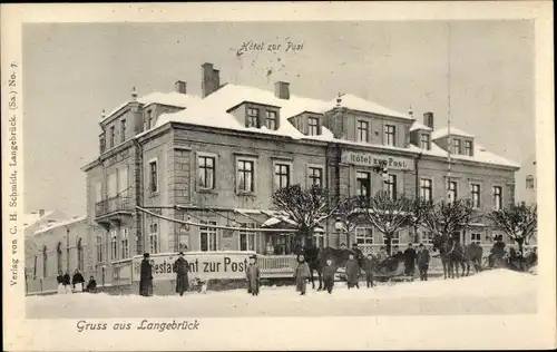 Ak Dresden Langebrück, Hotel zur Post, Schnee