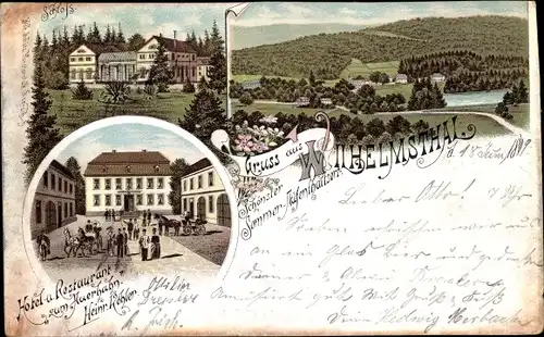 Litho  Wilhelmsthal Gerstungen in Thüringen, Schloss, Restaurant zum Auerhahn , Panorama