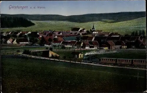 Ak Gerstungen in Thüringen,  Panorama, Einfahrender Zug