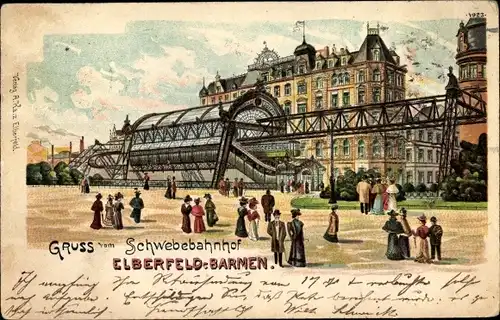 Litho  Elberfeld Wuppertal, Schwebebahnhof