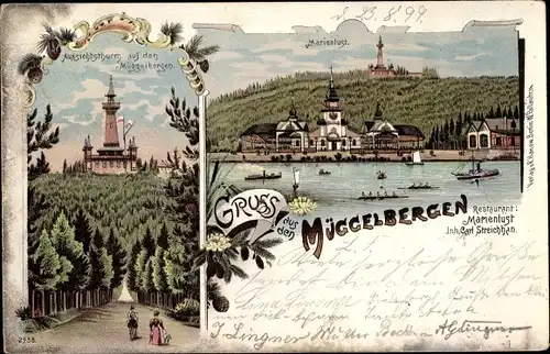 Litho Berlin Köpenick, Müggelberge, Restaurant Marienlust, Carl Streichhan, Müggelturm