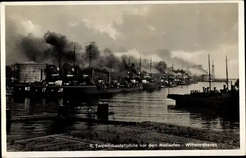 Ak Wilhelmshaven, Deutsche Kriegsschiffe, II. Torpedobootsflottille vor dem Auslaufen, JA, IT, WO