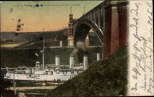 Ak Deutsches Kriegsschiff, SMS Victoria Luise, Levensauer Hochbrücke, Unterfahrt, Kaiserliche Marine