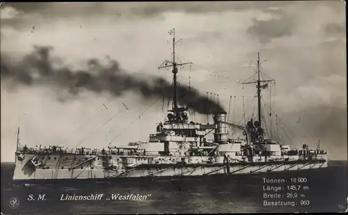 Ak Deutsches Kriegsschiff, SM Linienschiff Westfalen