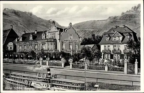 Künstler Ak Assmannshausen Rüdesheim am Rhein, Hotel Schön