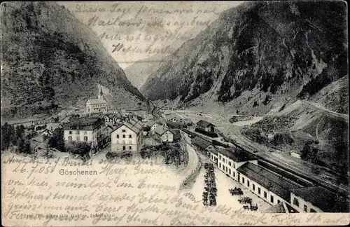 Ak Göschenen Kt. Uri Schweiz, Bahnhof, Vogelschau