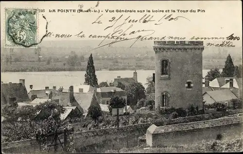 Ak La Pointe Maine et Loire, Vue generale sur la Loire et la Tour du Pin