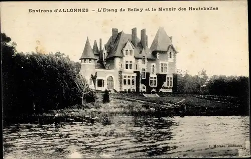 Ak Allonnes Maine et Loire, L'Etang de Bellay et le Manoir des Hautebelles