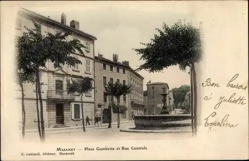 Ak Mazamet Tarn, Place Gambetta et Rue Centrale