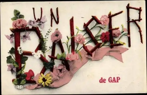 Buchstaben Ak Gap Hautes Alpes, Un Baiser, Souvenir, Blumen