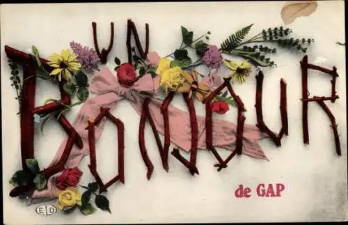 Buchstaben Ak Gap Hautes Alpes, Un Bonjour, Souvenir, Blumen