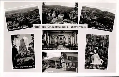 Ak Sasbachwalden im Ortenaukreis, Ruine Brigittenschloss, Wasserfälle Gaishölle, Kirche