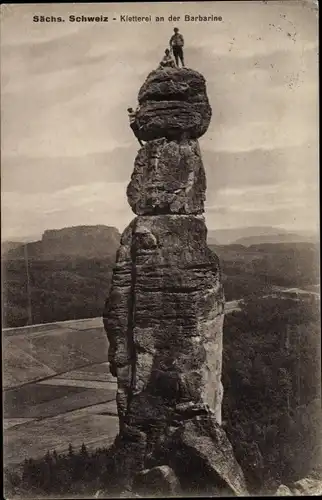 Ak Königstein an der Elbe Sächsische Schweiz, Kletterer an der Barbarine