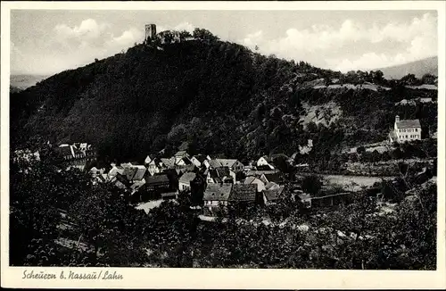 Ak Scheuern Nassau an der Lahn, Teilansicht mit Ruine