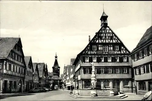 Ak Winnenden Baden Württemberg, Brunnen, Fachwerkhaus