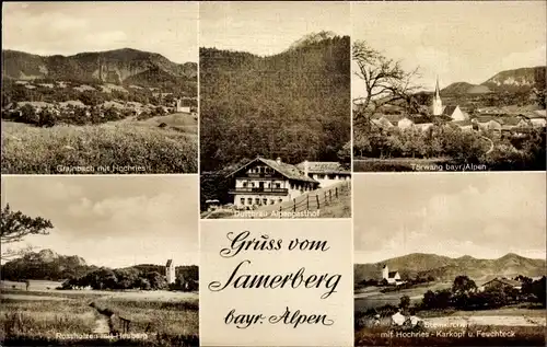 Ak Samerberg in Oberbayern, Panorama, Duftbräu Alpengasthof, Steinkirchen, Grainbach