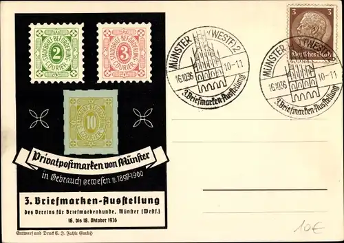 Briefmarken Ak Münster in Westfalen, 3. Briefmarkenausstellung 1936