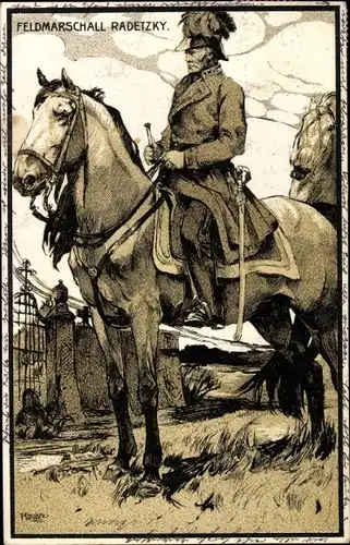 Künstler Ak Roubal, Feldmarschall Radetzky, Portrait auf einem Pferd