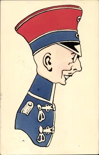Künstler Ak Karikatur von einem deutschen Soldaten, Husar