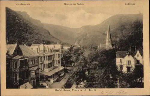 Ak Thale im Harz, Hexentanzplatz, Bodetal, Rosstrappe, Hotel Rose