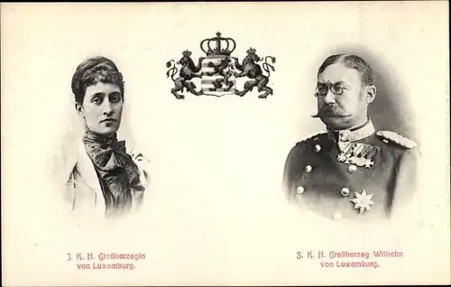 Wappen Ak Großherzog Wilhelm von Luxemburg, Großherzogin, Portrait