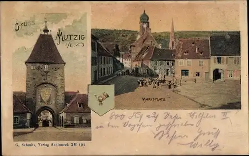 Litho Mutzig Elsass Bas Rhin, Marktplatz, Tor