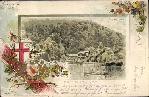 Wappen Litho Freiburg im Breisgau, Waldsee, Ruderboot