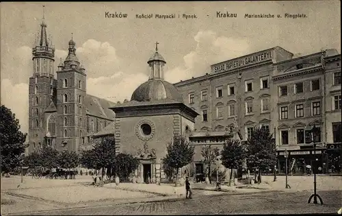 Ak Kraków Krakau Polen, Marienkirche, Ringplatz