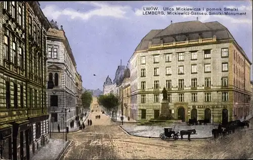 Ak Lwów Lemberg Ukraine, Mickiewicz Gasse und Smolki Monument