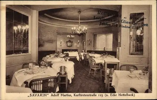 Ak Berlin Tiergarten, Restaurant Savarin, Innenansicht, Kurfürstenstraße 125