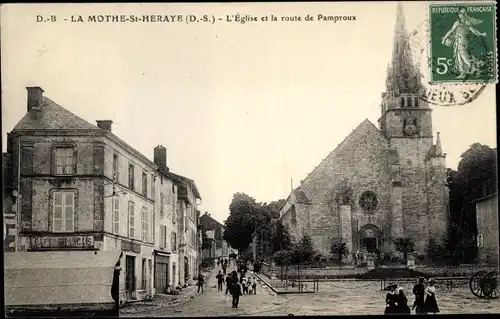 Ak La Mothe Saint Héraye Deux Sèvres, L'Eglise et la route de Pamproux