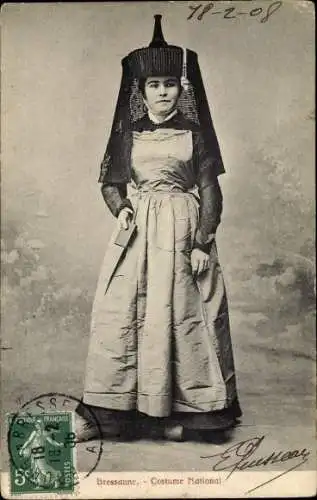 Ak Bressanne, Costume National, Frau in französischer Tracht
