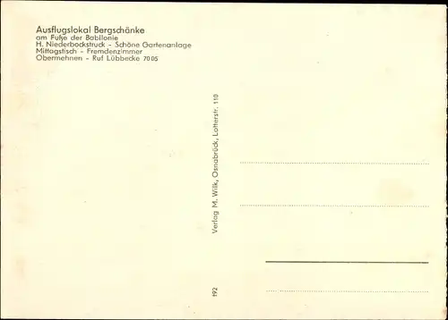 Ak Obermehnen Lübbecke Westfalen, Lokal Bergschänke