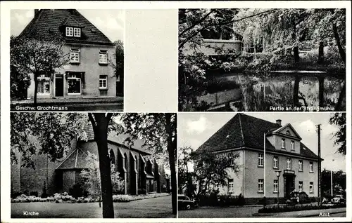 Ak Avenwedde Gütersloh in Westfalen, Kirche, Partie an der Strangmühle, Amt, Geschwister Grochtmann