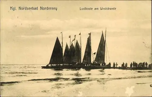 Ak Norderney in Ostfriesland, Lustboote am Weststrande