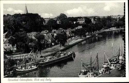 Ak Ostseebad Borby Eckernförde, Teilansicht, Boote am Anleger