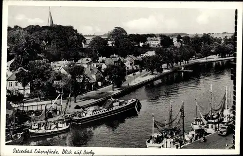 Ak Ostseebad Borby Eckernförde, Teilansicht, Boote am Anleger