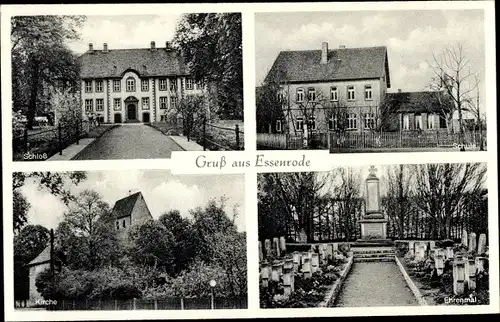 Ak Essenrode Lehre in Niedersachsen, Schloss, Schule, Kirche, Ehrenmal