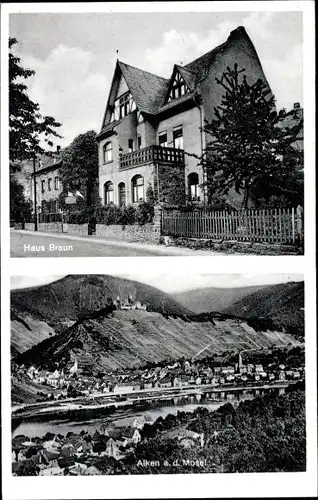 Ak Alken an der Mosel, Fremdenheim Haus Braun, Gesamtansicht vom Ort